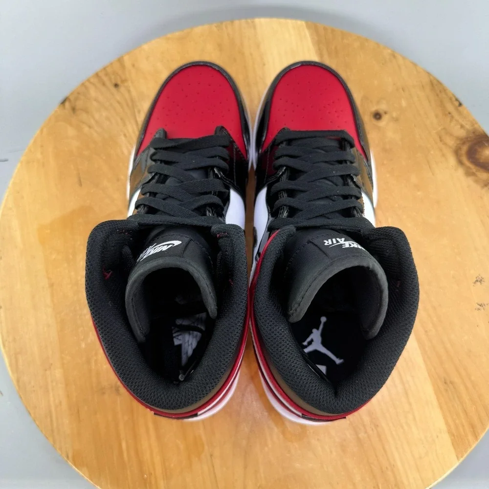 Nike Air Jordan 1 Mid TD Mens Size 9 Patent Bred Toe Football‎ Cleats Red Black
